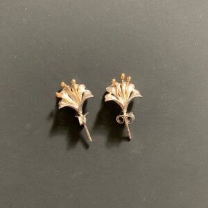 Thai Silver Floral Earrings with brass accents
